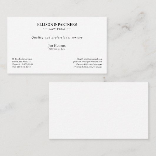 弁護士 |平エレガント面 名刺 (正面/裏面)