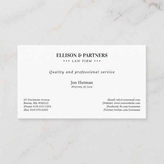 弁護士 |平エレガント面 名刺 (正面)