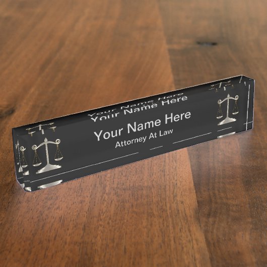 弁護士 |弁護士 – 黒と銀 デスクネームプレート (側面)