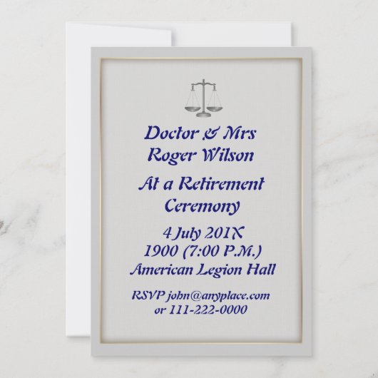 弁護士(法学博士)退職招待状 招待状 (裏面)