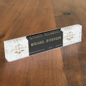 弁護士-白い大理石、黒及び金ゴールド デスクネームプレート (側面)