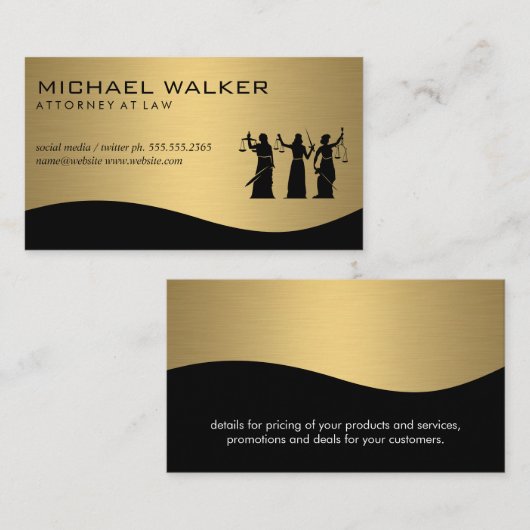 弁護士/金ゴールドメタリック正義はかりで測 名刺 (正面/裏面)