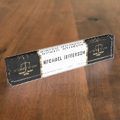 弁護士-黒く、白および金ゴールドのアクセント デスクネームプレート (側面)