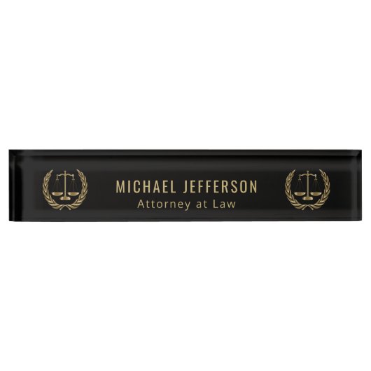 弁護士 – 黒と金ゴールド デスクネームプレート (正面)