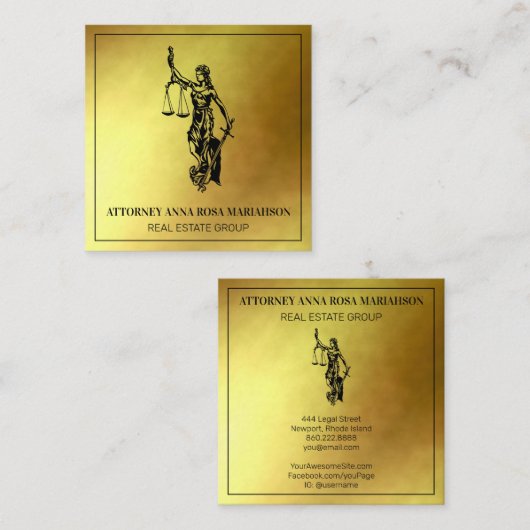 *～*弁護士AP15弁護士・ジャスティス・はかりで測ゴールド・フォイル スクエア名刺 (正面/裏面)