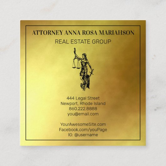 *～*弁護士AP15弁護士・ジャスティス・はかりで測ゴールド・フォイル スクエア名刺 (裏面)