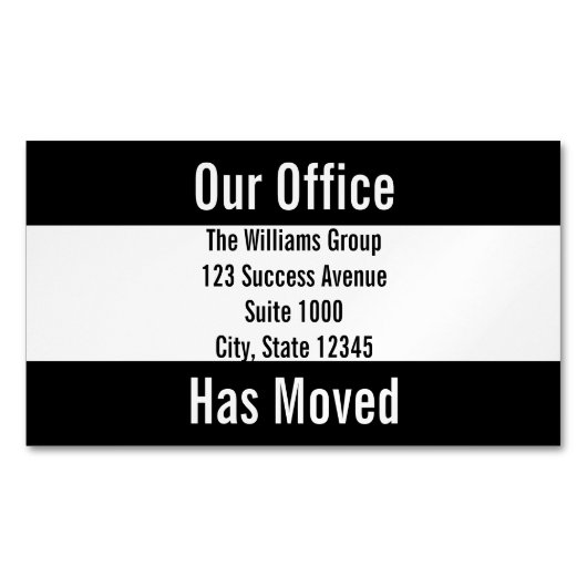 弊社のオフィスが白黒の発表を引き継ぎました マグネット名刺 (正面)