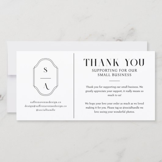 弊社のSmall Business Monogramをサポートいただきありがとうございます サンキューカード (正面)