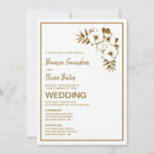 式と披露宴金ゴールドのフローラ結婚の 招待状 (正面)