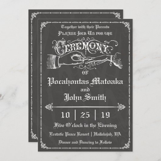 式のヴィンテージの黒板の結婚式招待状 招待状 (正面/裏面)