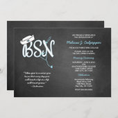 式の招待をピンで止めているBSNの卒業のナース 招待状 (正面/裏面)