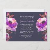 式の招待を示しているすみれ色の水彩画のケシ 招待状 (正面)