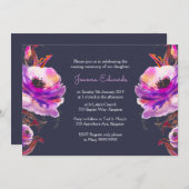 式の招待を示しているすみれ色の水彩画のケシ 招待状 (正面/裏面)