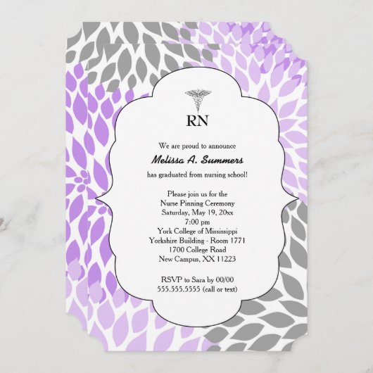 式をピンで止めているRNのナースはラベンダーを誘います 招待状 (正面/裏面)