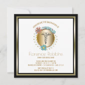 式をピンで止めるRNのナースの卒業パーティーの花柄 招待状 (正面)