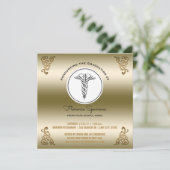 式をピンで止めるRNのナースの卒業パーティー|の金ゴールド 招待状 (スタンド正面)