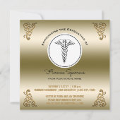 式をピンで止めるRNのナースの卒業パーティー|の金ゴールド 招待状 (正面)