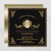 式をピンで止めるRNのナースの卒業パーティー|の金ゴールド 招待状 (正面/裏面)