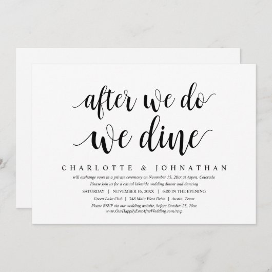 式を挙げたら食事をしよう、結婚式前撮りディナー招待状 招待状 (正面/裏面)