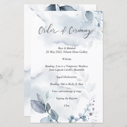 式典の順序ウィスピーのほこりっぽい青い葉 (正面/裏面)