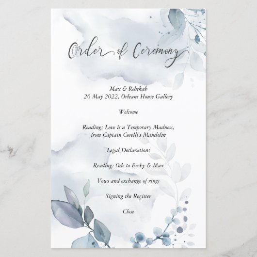 式典の順序ウィスピーのほこりっぽい青い葉 (正面)