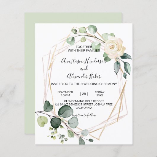 式典エレガントに対する予算結婚招待状。 (正面/裏面)