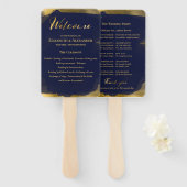 式典プログラム |ネイビー結婚ブルーの抽象芸術 ハンドファン (正面&裏面)