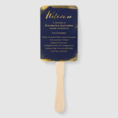 式典プログラム |ネイビー結婚ブルーの抽象芸術 ハンドファン (正面)