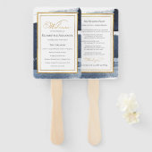 式典プログラム |ネイビー結婚ブルーの抽象芸術 ハンドファン (正面&裏面)