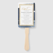 式典プログラム |ネイビー結婚ブルーの抽象芸術 ハンドファン (正面)