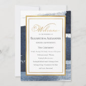 式典プログラム |ネイビー結婚ブルーの抽象芸術 招待状 (正面)