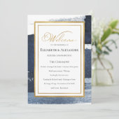 式典プログラム |ネイビー結婚ブルーの抽象芸術 招待状 (スタンド正面)