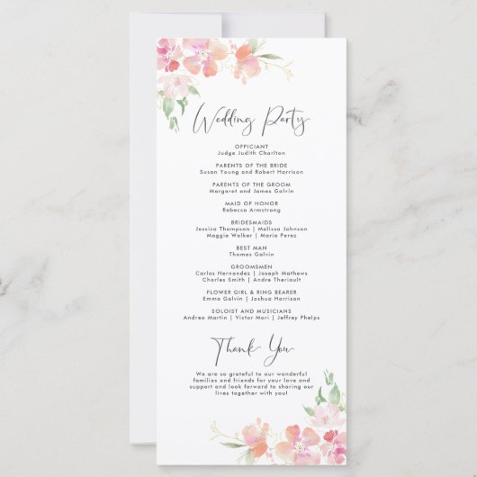 式典プログラ結婚ム |ピンク&コーラルフローラ (裏面)