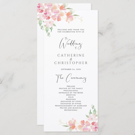 式典プログラ結婚ム |ピンク&コーラルフローラ (正面/裏面)