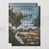 式典結婚の木々夏のフローラ結婚の歓声 招待状 (正面/裏面)