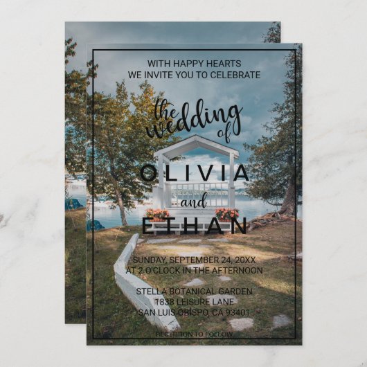 式典結婚の木々夏のフローラ結婚の歓声 招待状 (正面/裏面)