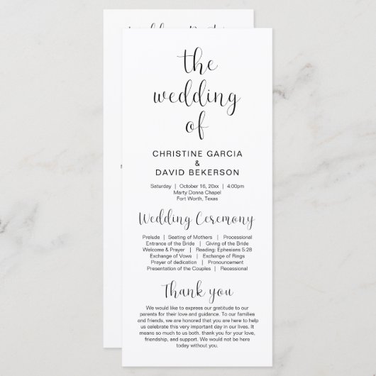 式典結婚の結婚プログラムのモダン概要 プログラム (正面/裏面)