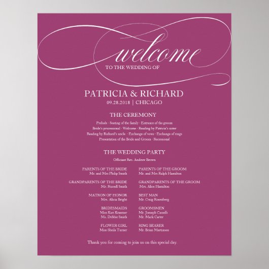 式典結婚プログラムボードピンクカシス ポスター (正面)