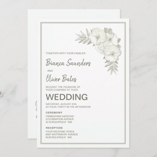 式披露宴ヴィンテージエンボス結婚フローラ 招待状 (正面/裏面)