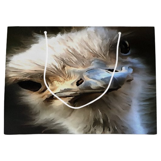 式芸術的付きダチョウおっちょこちょいのポートレート ラージペーパーバッグ (正面)