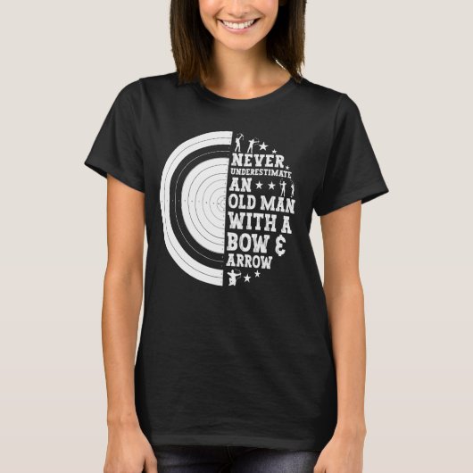 弓おもしろい射手を持つ弓矢の老人 Tシャツ (正面)