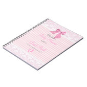 弓およびレースのイメージのピンクのベビーシャワーの来客名簿 ノートブック (左側)