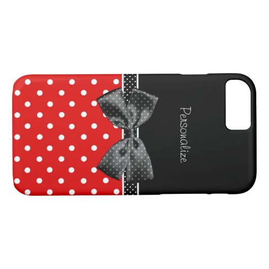 弓および名前のガーリーで赤くおよび黒い水玉模様 Case-Mate iPhoneケース (裏面(横))