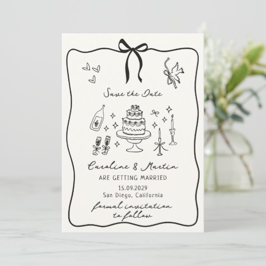 弓お洒落は、日付を保存して手引き結婚式 招待状 (スタンド正面)