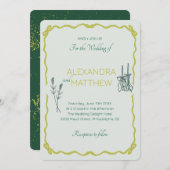 弓お洒落付きスクワイグル結婚式招待状 招待状 (正面/裏面)