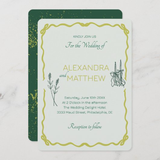 弓お洒落付きスクワイグル結婚式招待状 招待状 (正面/裏面)