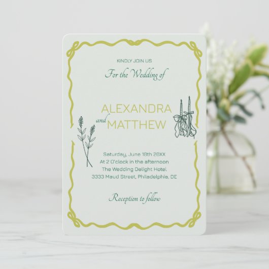 弓お洒落付きスクワイグル結婚式招待状 招待状 (スタンド正面)