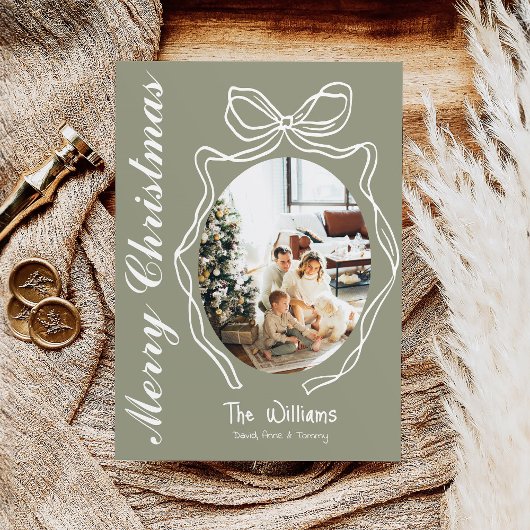 弓お洒落手描きドードル写真クリスマス シーズンカード