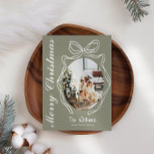 弓お洒落手描きドードル写真クリスマス シーズンカード