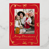 弓お洒落赤2枚フォト 箔シーズンカード (正面)